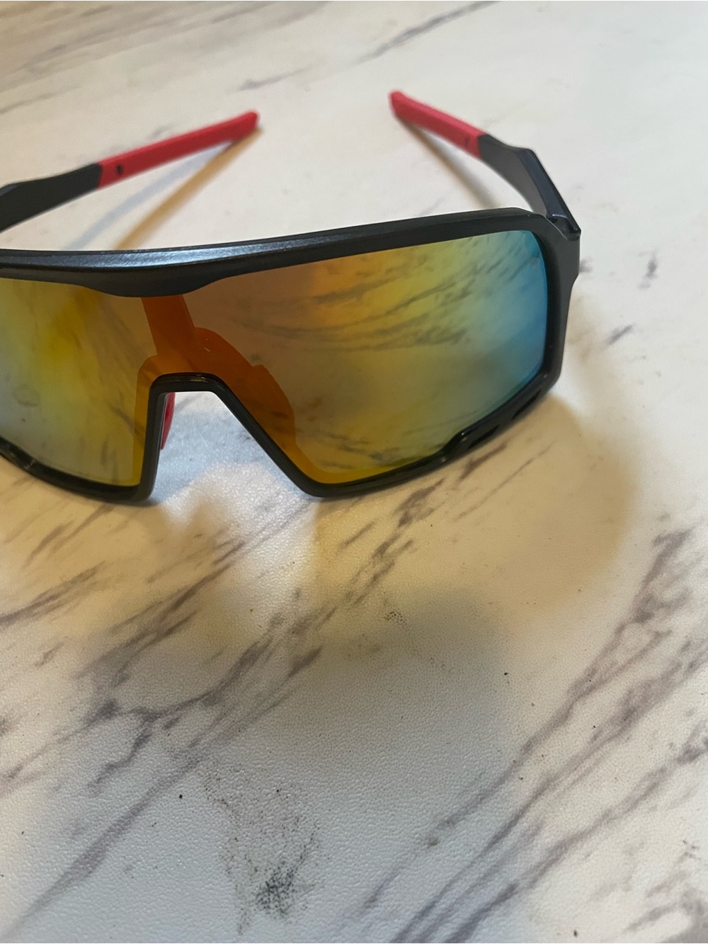 Men's Sports Wrap Sunglasses - Red/Black Frame with Mirrored Orange Lens - Picture 5 of 7